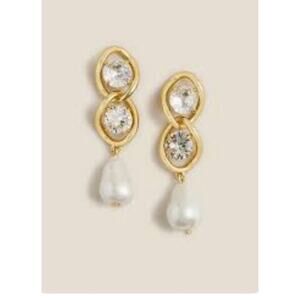 J. Crew Sparkle Pearl Chainlink Earrings New With Tags